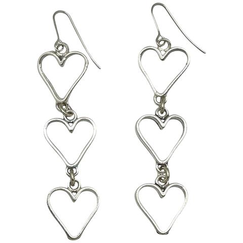 Ciondolo Lungo A Triplo Cuore, Placcato Argento - Foto 1