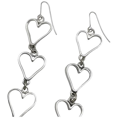 Ciondolo Lungo A Triplo Cuore, Placcato Argento - Foto 2