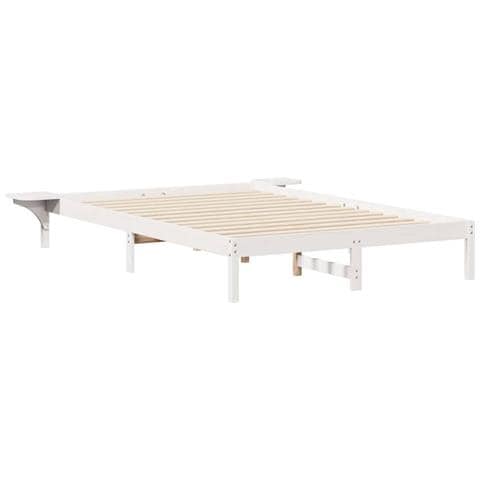 Letto con Tavolini Laterali Bianco 160 x 220 cm Pino massello - Foto 1