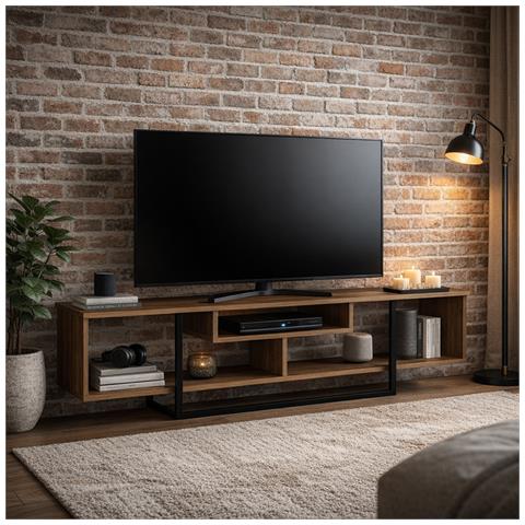 Silo Supporto Tv In Effetto Legno E Nero Con Contenitore - 149 Cm - Foto 5
