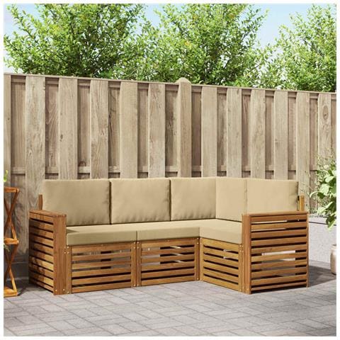 Set divani 4 pcs Naturale e Beige Legno di Acacia Massello - Foto 2