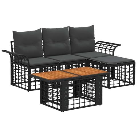 Set Divano da Giardino 5 pz Nero e Grigio scuro polyrattan - Foto 1
