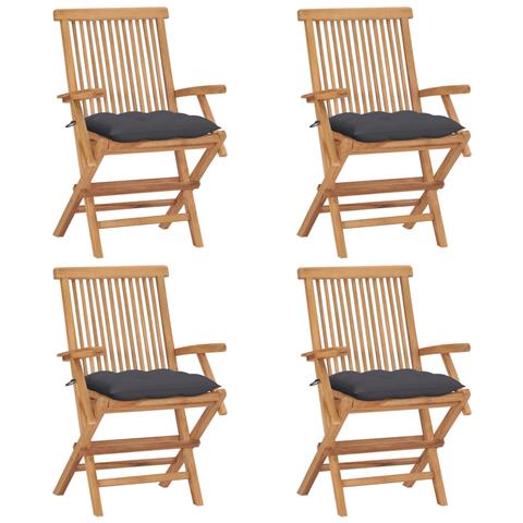 Sedie da Giardino con Cuscini Antracite 4 pz Massello di Teak - Foto 1