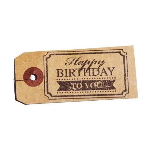 Etichette Kraft + Timbro Di Legno 'happy Birthday' - Foto 1