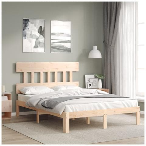 Giroletto In Legno Massello Di Pino 140x190 Cm – Testiera Alta, Design Rustico E Naturale, Robusto E Stabile