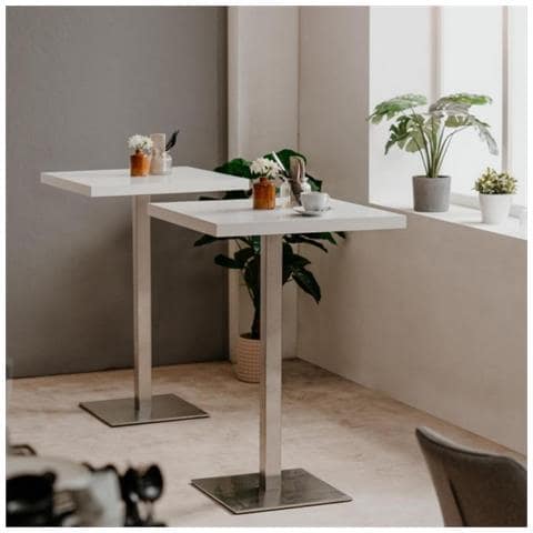 Tavolo Alto Quadrato 70x70x105 H Cm Piano Bianco E Base Cromo - Foto 1