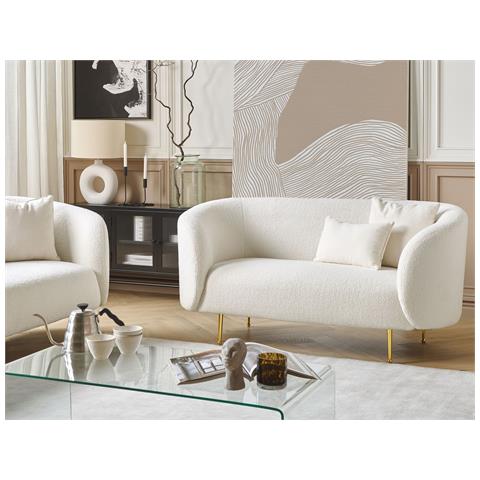 Divano 2 Posti Loen Bouclé Bianco - Foto 1