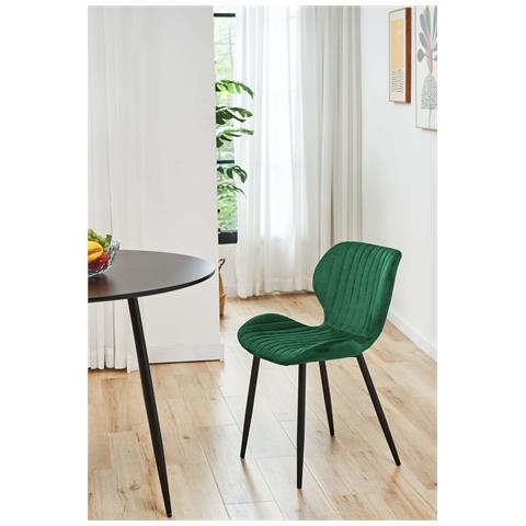 Set di 2 Sedie da Pranzo in Velluto SJ. 17, Colore Verde Bottiglia - Foto 6