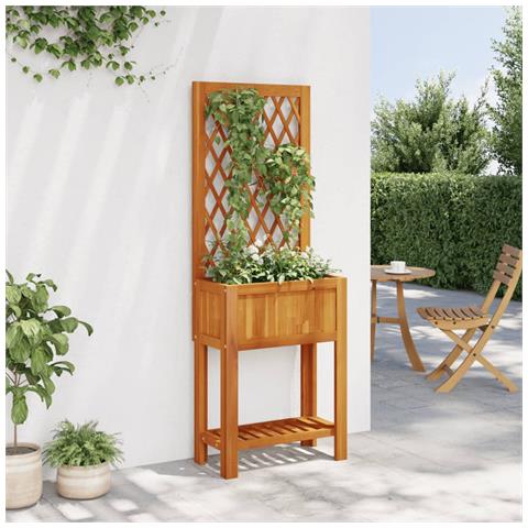 Fioriera Con Traliccio E Ripiano 55x29,5x152 Cm In Legno Acacia - Foto 3