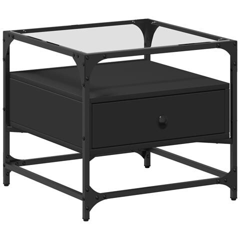 Tavolino Con Piano In Vetro Nero 50x50x45 Cm Acciaio - Foto 2