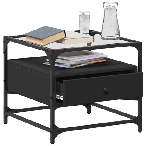 Tavolino Con Piano In Vetro Nero 50x50x45 Cm Acciaio - Foto 3