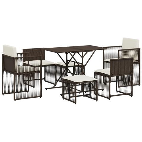 Set da Pranzo da Giardino 7pz con Cuscini in Polyrattan Marrone - Foto 1