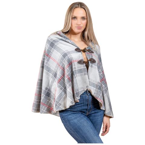 Poncho Mantella Caldo Plaid Coperta Inverno Scozzese Modello London Mantella Grigio - Foto 1