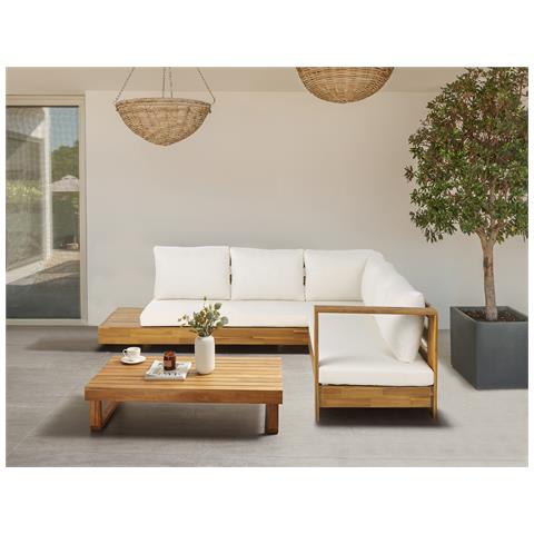 Divano Angolare Salotto Da Giardino Marettimo Legno Di Acacia Certificato Bianco Sporco - Foto 1