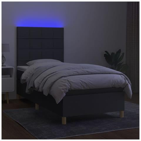 Letto a Molle Materasso e LED Grigio Scuro 90x190 cm in Tessuto - Foto 8