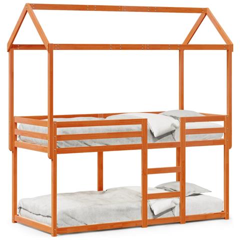 Letto a Castello con Tetto Marrone Cera 90x190 cm Massello Pino - Foto 1