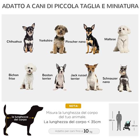 Passeggino per Cani Piccoli Pieghevole a 3 Ruote con Copertura Antipioggia e Cestino, Verde - Foto 6