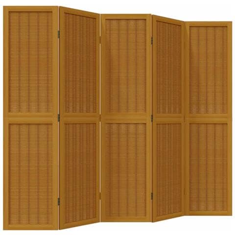 Divisorio Ambienti 5 Pannelli Marrone Legno Massello Paulownia - Foto 2