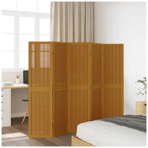 Divisorio Ambienti 5 Pannelli Marrone Legno Massello Paulownia - Foto 3