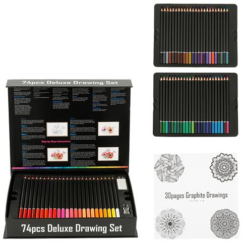 Set Di 74 Matite Colorate Deluxe Drawing Con Template Per Disegno E Gomma. - Foto 5