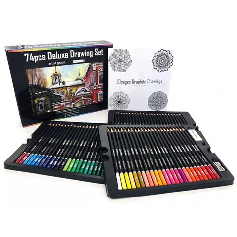 Set Di 74 Matite Colorate Deluxe Drawing Con Template Per Disegno E Gomma. - Foto 1