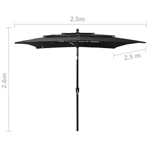 Lusso Casadino -  Ombrellone A Sbalzo 3 Livelli Palo Alluminio 2,5x2,5 M Nero - Foto 8