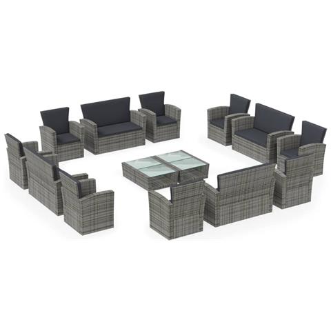 Set Divani Da Giardino 16 Pz Con Cuscini In Polyrattan Grigio - Foto 1
