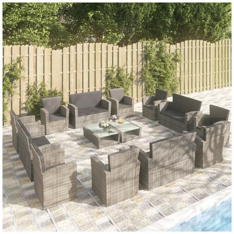 Set Divani Da Giardino 16 Pz Con Cuscini In Polyrattan Grigio - Foto 8