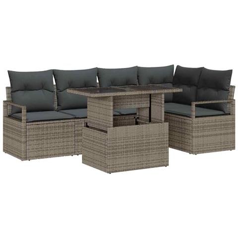 Set Divani Giardino  6 Pezzi con Cuscini Grigio Rattan Artificiale, Divano Giardino 2 Posti  con Ripostiglio e Cuscini Grigio Rattan Artificiale - Foto 1