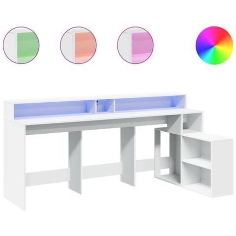 Scrivania con Luci LED Bianca 200x104x91 cm in Truciolato - Foto 1