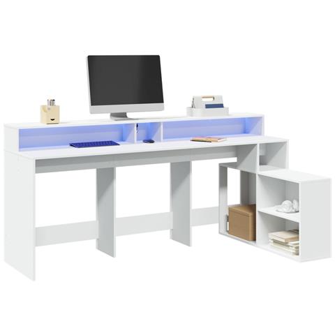 Scrivania con Luci LED Bianca 200x104x91 cm in Truciolato - Foto 2