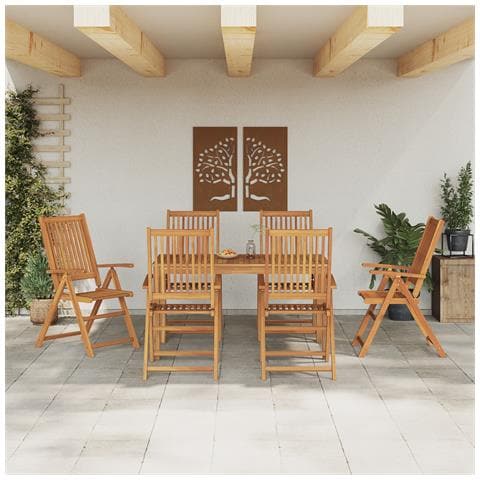 Set da Pranzo per Giardino da 7 Pezzi in Legno Massello di Acacia - Foto 2