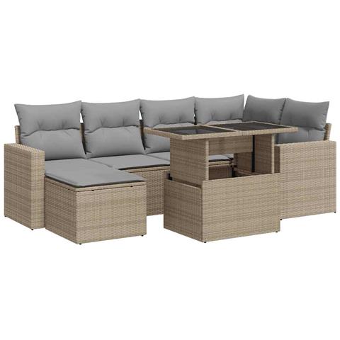 Set Divani da Giardino 7 pz con Cuscini Beige in Polyrattan - Foto 1