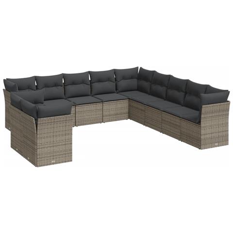 Set Divani da Giardino 11 pz con Cuscini in Polyrattan Grigio - Foto 1