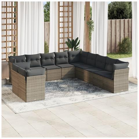 Set Divani da Giardino 11 pz con Cuscini in Polyrattan Grigio - Foto 2