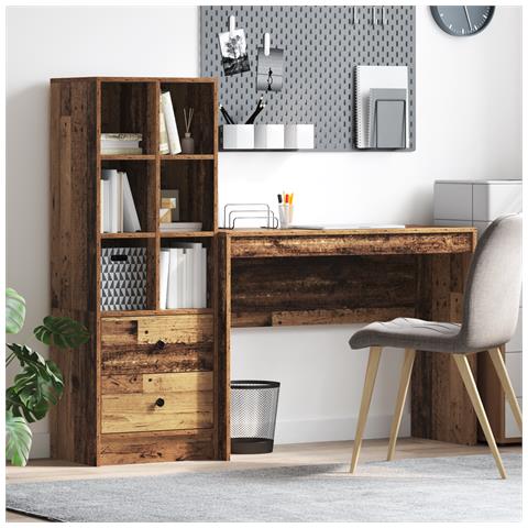 Scrivania con spazio di archiviazione in legno vecchio in legno ingegnerizzato - Foto 2