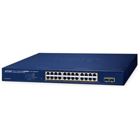 24-Port 10/100/1000T 802.3at PoE + 2-Port 1000X SFP Web Smart Ethernet Switch (260W PoE Budget, 802.1Q VLAN, Link Aggregation, IGMP Gestito L2 Gigabit Ethernet (10/100/1000) Supporto Power over Ethernet (PoE) Blu - Foto 1
