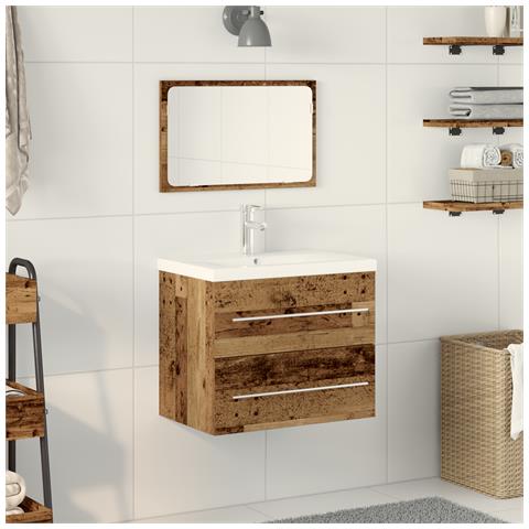 Mobile lavabo con lavabo incorporato in legno vecchio - Foto 2