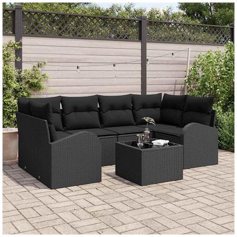 Set Divano da Giardino con cuscino 7 pcs Nero 55 x 55 x 37 cm - Foto 2