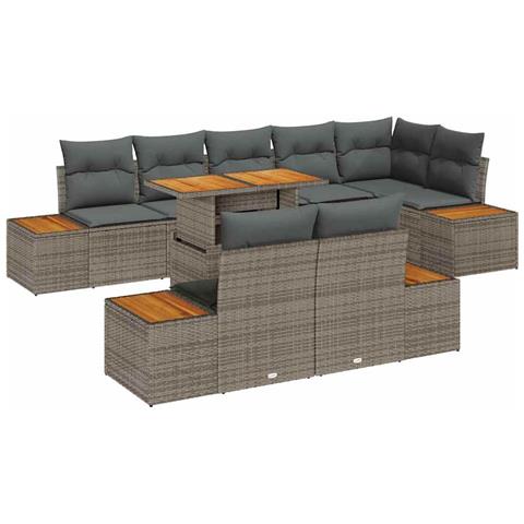 Set Divano da Giardino 9 pcs Grigio Poly Rattan - Foto 1