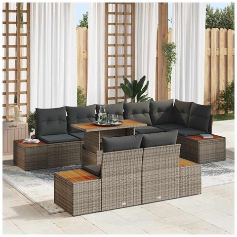 Set Divano da Giardino 9 pcs Grigio Poly Rattan - Foto 2