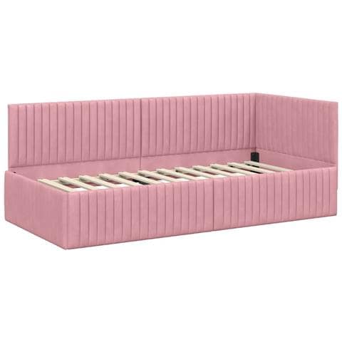 Cornice del letto ad angolo Rosa 90 x 200 cm Velluto - Foto 1
