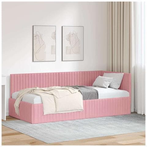 Cornice del letto ad angolo Rosa 90 x 200 cm Velluto - Foto 2