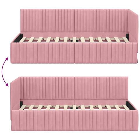 Cornice del letto ad angolo Rosa 90 x 200 cm Velluto - Foto 9