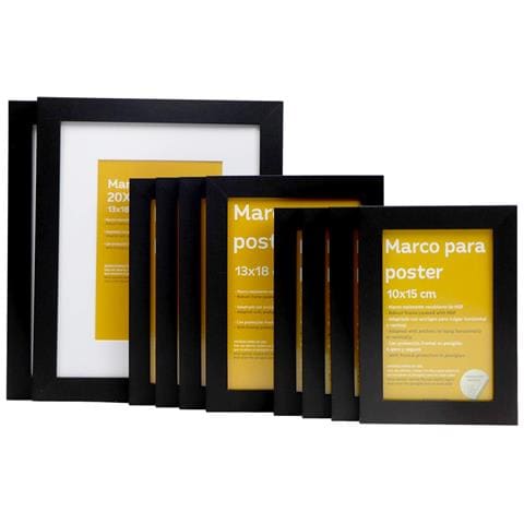 Set Di 10 Cornici In Legno Mdf Con Vetro Acrilico Per Foto, Poster, Quadri E Decorazioni Per Il Soggiorno, La Camera Da Letto O L'ufficio Nero Set 2 In 20x25, Set 4 In 13x18, Set 4 In 10x15 Cm - Foto 1
