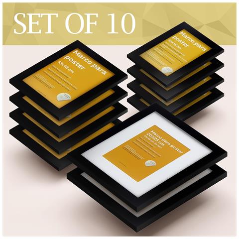 Set Di 10 Cornici In Legno Mdf Con Vetro Acrilico Per Foto, Poster, Quadri E Decorazioni Per Il Soggiorno, La Camera Da Letto O L'ufficio Nero Set 2 In 20x25, Set 4 In 13x18, Set 4 In 10x15 Cm - Foto 6
