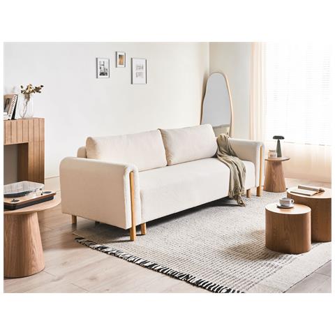 Divano Letto 3 Posti Kvam Bouclé Bianco Sporco Con Contenitore - Foto 1