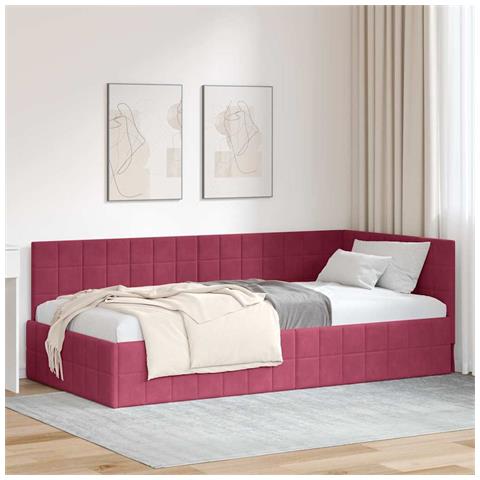 Cornice del letto ad angolo Rosso Vino 100 cm x 200 cm Tessuto - Foto 2