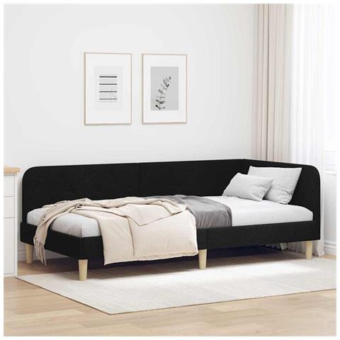 Cornice del letto ad angolo Nero 100 x 200 cm Tessuto - Foto 2