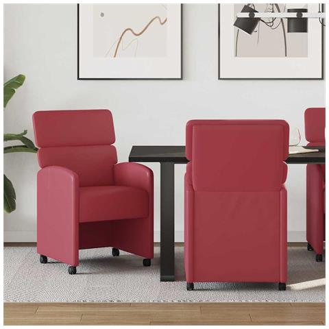 Sedie da Pranzo con Ruote 2 pcs Rosso vino 58 x 65 x 98 cm - Foto 2